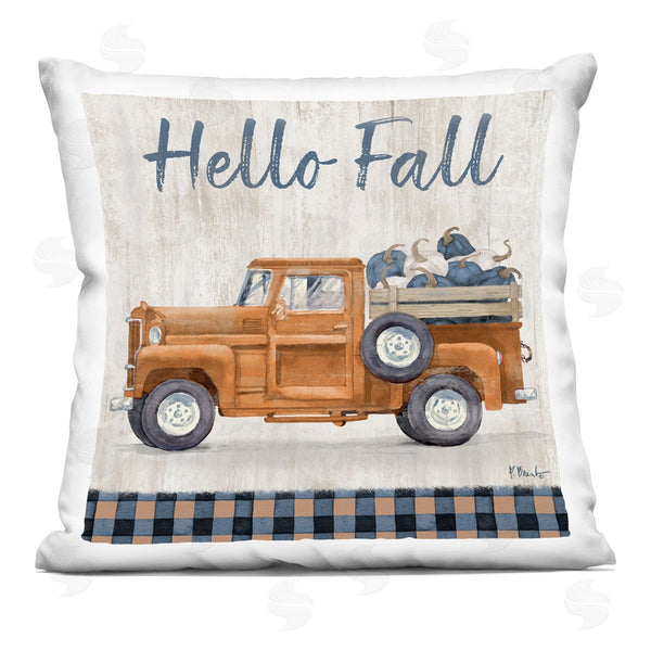 stupell industries Paul Brent | Hello Fall Pumpkin Truckload Rustic Tartan Printed Throw Pillow