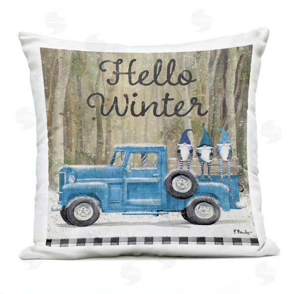 Stupell Industries Paul Brent | Hello Winter Tartan Blue Gnomes Truck Printed Throw Pillow