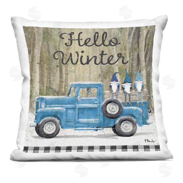 stupell industries Paul Brent | Hello Winter Tartan Blue Gnomes Truck Printed Throw Pillow