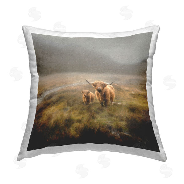 stupell industries Paul Brent | Highland Cattle in Rural Scene Printed Throw Pillow