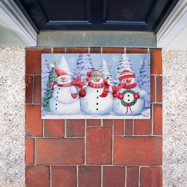 Stupell Industries Paul Brent | Holiday Icy Snowman Trio Non-Woven Door Mat
