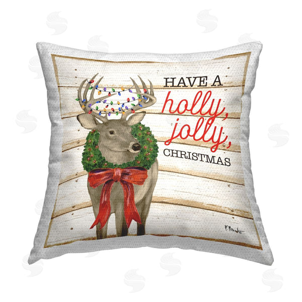 Stupell Industries Paul Brent | Holly Jolly Christmas Deer Printed Throw Pillow
