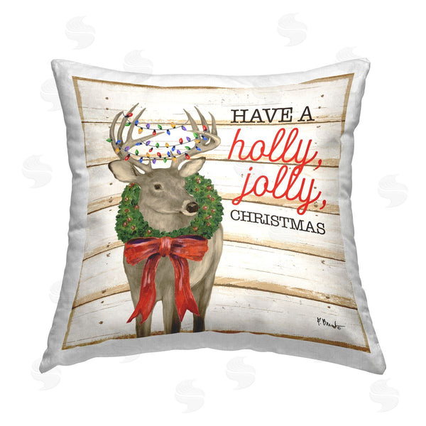 stupell industries Paul Brent | Holly Jolly Christmas Deer Printed Throw Pillow