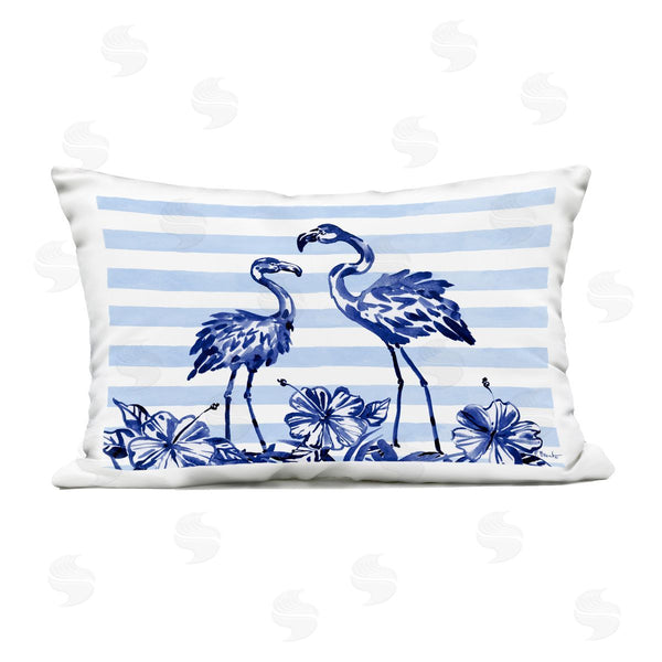 Stupell Industries Paul Brent | Indigo Flamingos Over Stripes Printed Throw Pillow