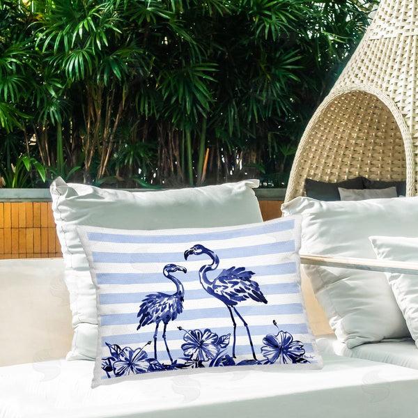 Stupell Industries Paul Brent | Indigo Flamingos Over Stripes Printed Throw Pillow