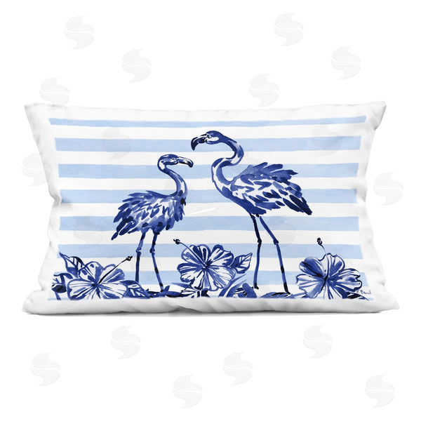 stupell industries Paul Brent | Indigo Flamingos over Stripes Printed Throw Pillow
