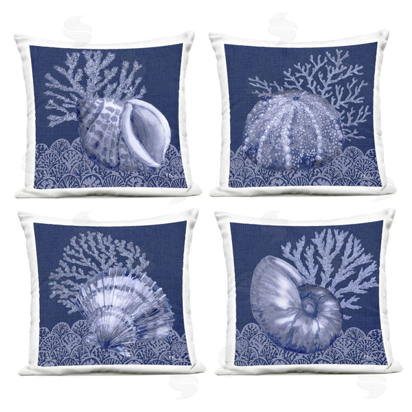 Stupell Industries Paul Brent | Indigo Nautical Seashells Printed Throw Pillow Set