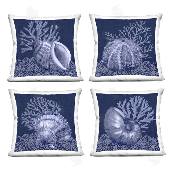 stupell industries Paul Brent | Indigo Nautical Seashells Printed Throw Pillow Set