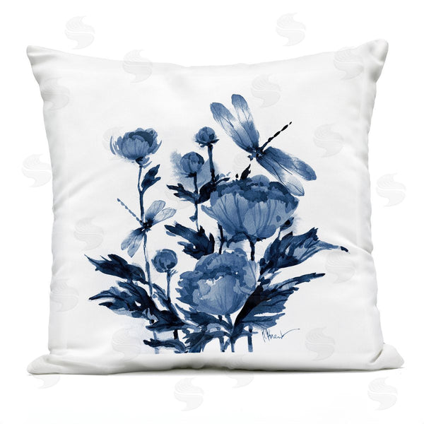 Stupell Industries Paul Brent | Indigo Peonies & Dragonflies Printed Throw Pillow