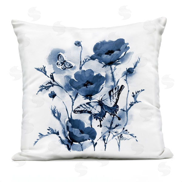 Stupell Industries Paul Brent | Indigo Poppies & Butterflies Printed Throw Pillow