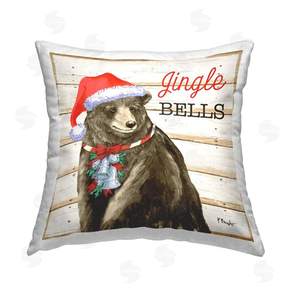 stupell industries Paul Brent | Jingle Bells Rustic Bear Printed Throw Pillow