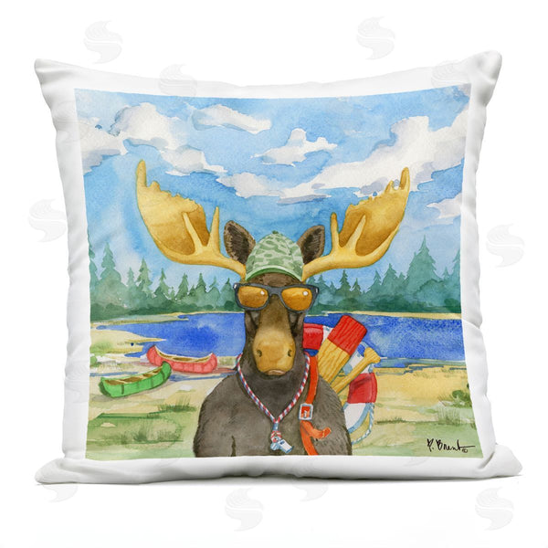 Stupell Industries Paul Brent | Lake Lifeguard Moose Wildlife Camping Canoes Printed Throw Pillow