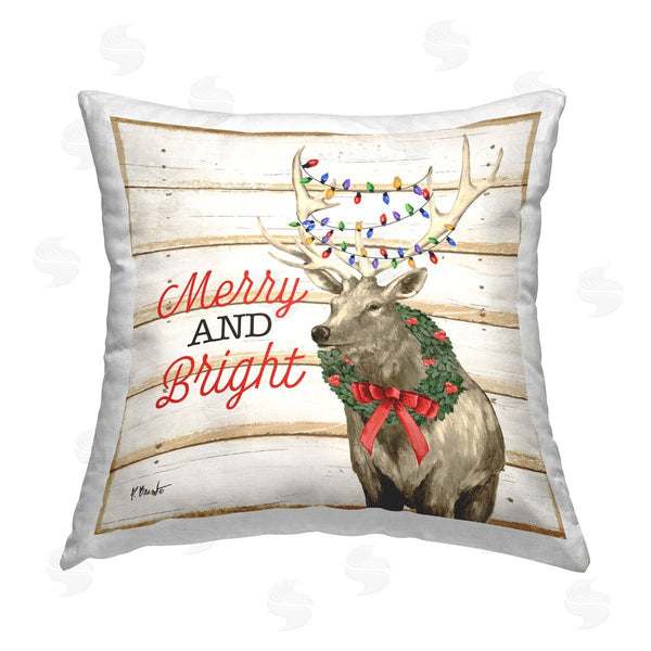 stupell industries Paul Brent | Merry Lodge Elk Phrase Printed Throw Pillow