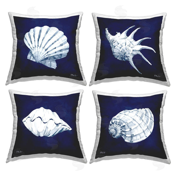 stupell industries Paul Brent | Navy Blue Varied Seashells Aquatic Animals Printed Throw Pillow Set