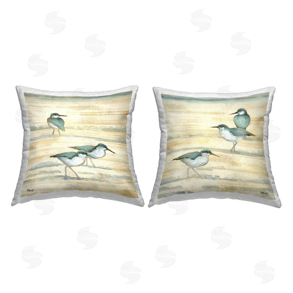 Stupell Industries Paul Brent | Neutral Beige Sandpipers Sandy Shoreline Beach Printed Throw Pillow Set