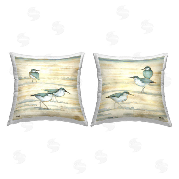 stupell industries Paul Brent | Neutral Beige Sandpipers Sandy Shoreline Beach Printed Throw Pillow Set