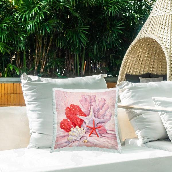 Stupell Industries Paul Brent | Pink Gathered Sea Life Printed Throw Pillow