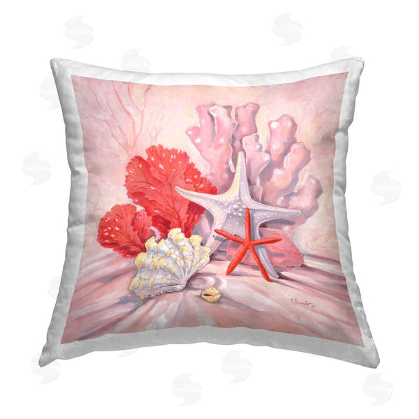 stupell industries Paul Brent | Pink Gathered Sea Life Printed Throw Pillow