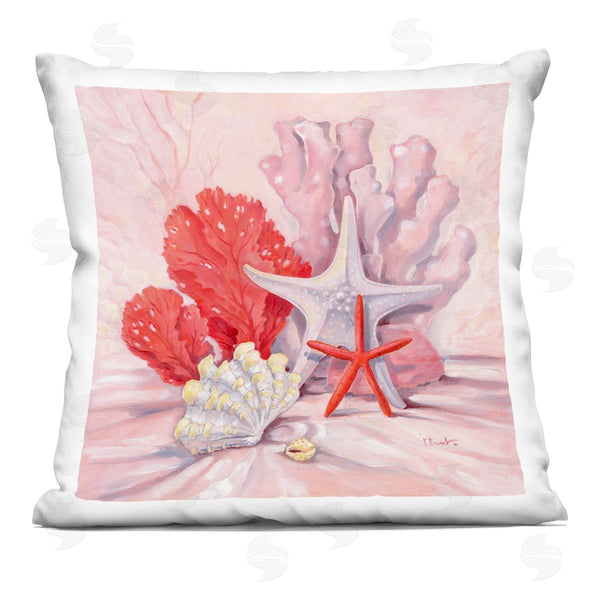 stupell industries Paul Brent | Pink Red Starfish Mixed Sea Life Printed Throw Pillow