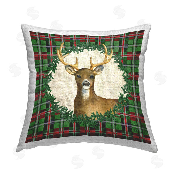Stupell Industries Paul Brent | Plaid Holiday Deer Printed Throw Pillow