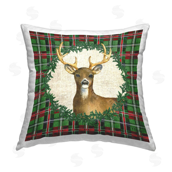 stupell industries Paul Brent | Plaid Holiday Deer Printed Throw Pillow