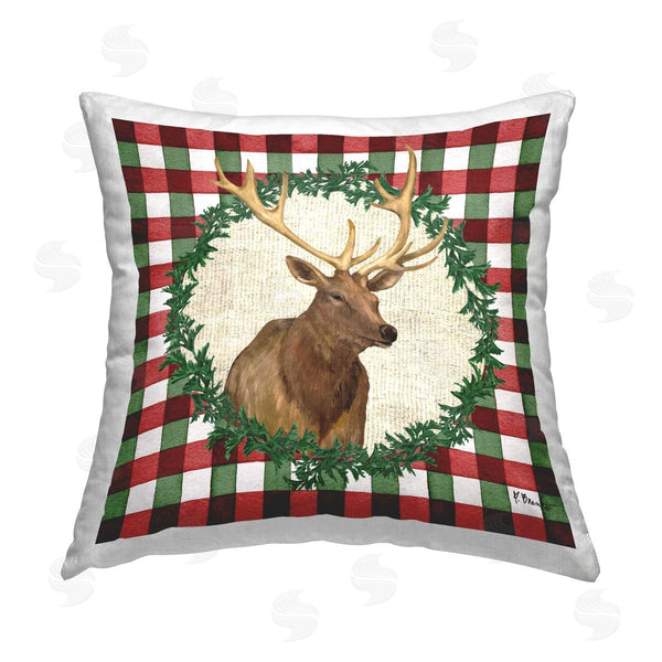 stupell industries Paul Brent | Plaid Holiday Elk Printed Throw Pillow