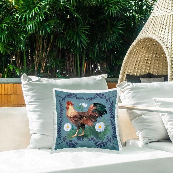 Stupell Industries Paul Brent | Rooster & Fern Trim Printed Throw Pillow