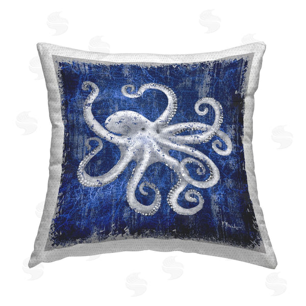 Stupell Industries Paul Brent | Rustic Indigo Octopus Printed Throw Pillow