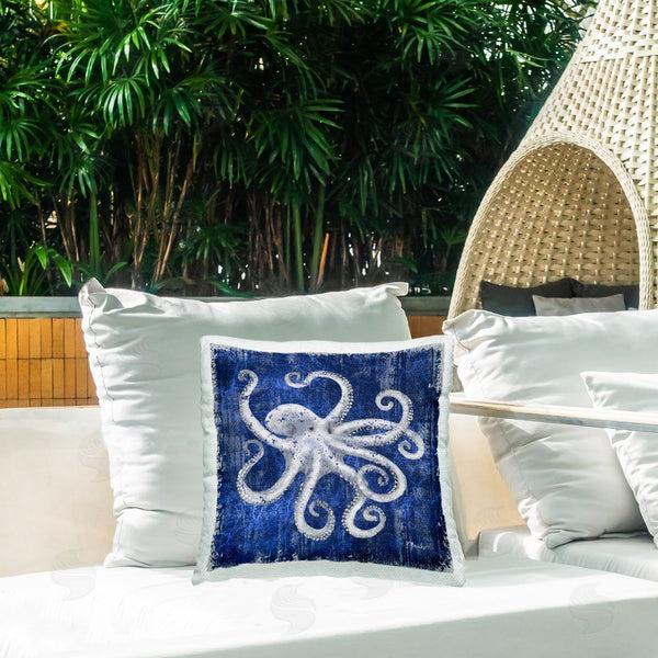 Stupell Industries Paul Brent | Rustic Indigo Octopus Printed Throw Pillow