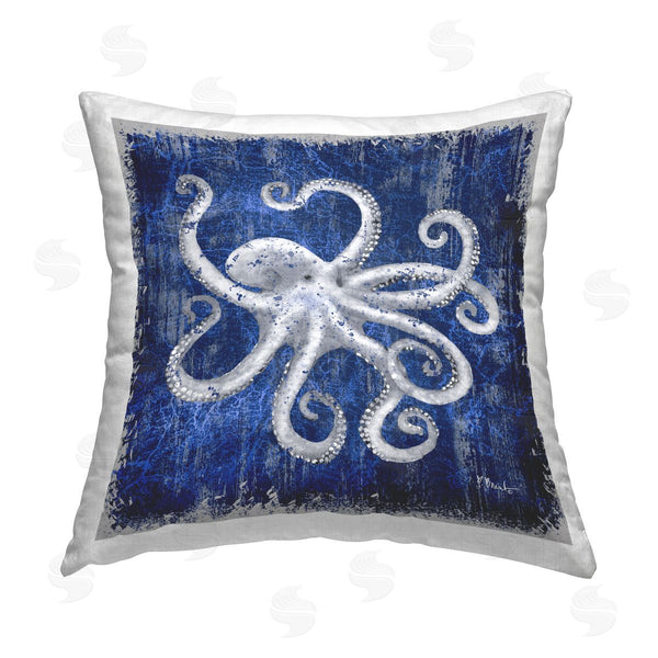 stupell industries Paul Brent | Rustic Indigo Octopus Printed Throw Pillow