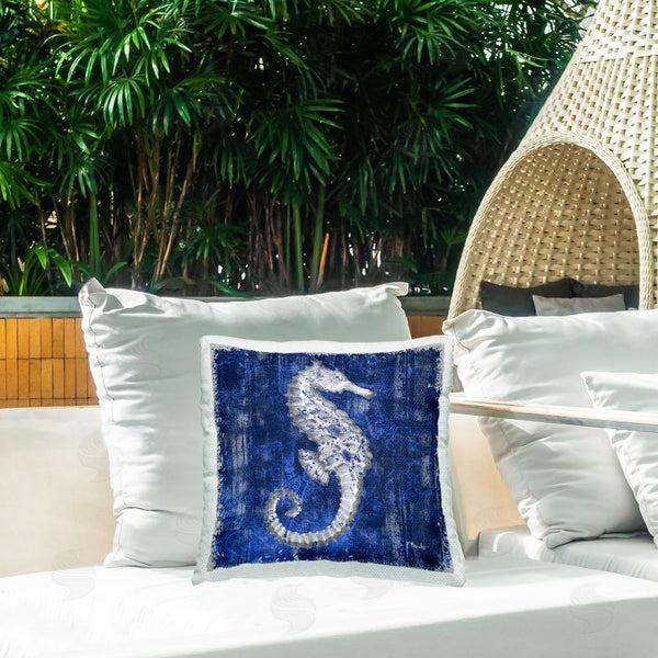 Stupell Industries Paul Brent | Rustic Indigo Seahorse Printed Throw Pillow