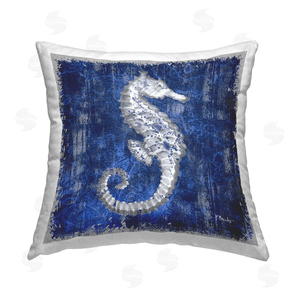 stupell industries Paul Brent | Rustic Indigo Seahorse Printed Throw Pillow