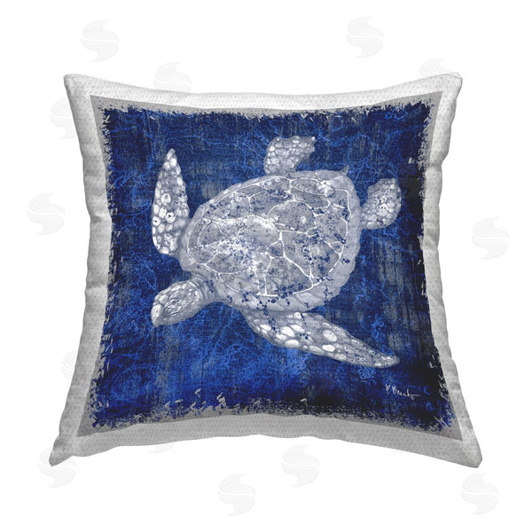 Stupell Industries Paul Brent | Rustic Indigo Turtle Printed Throw Pillow