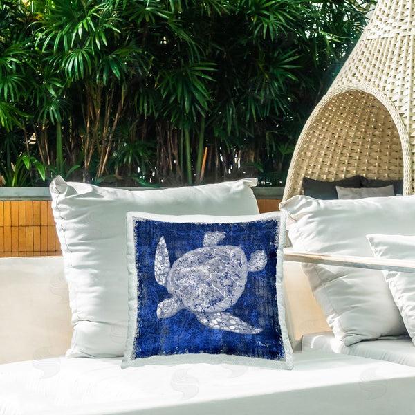 Stupell Industries Paul Brent | Rustic Indigo Turtle Printed Throw Pillow