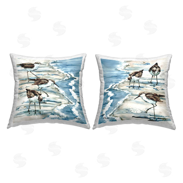 stupell industries Paul Brent | Sandpiper Birds Strolling Ocean Shore Scene Printed Throw Pillow Set