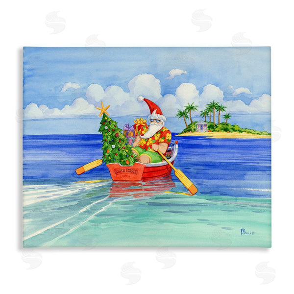 stupell industries Paul Brent | Santa's Delivery Tropical Christmas Boat Wall Art