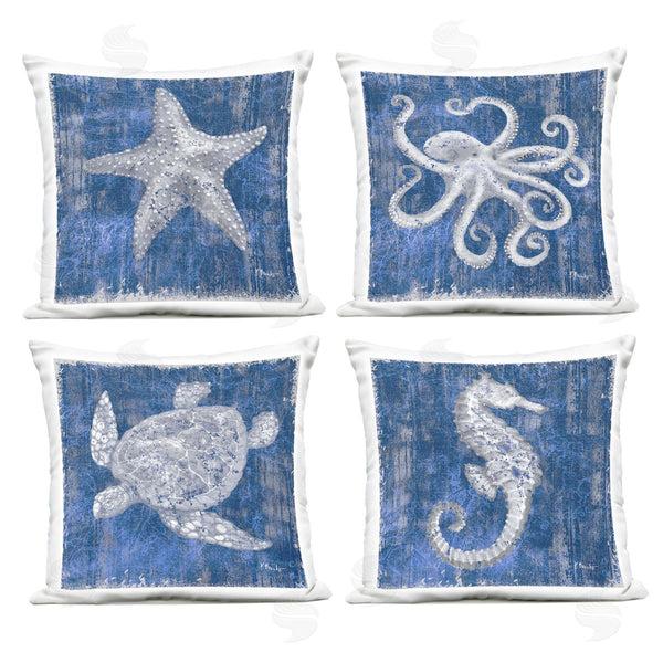 Stupell Industries Paul Brent | Sea Life On Abstract Blue Printed Throw Pillow Set