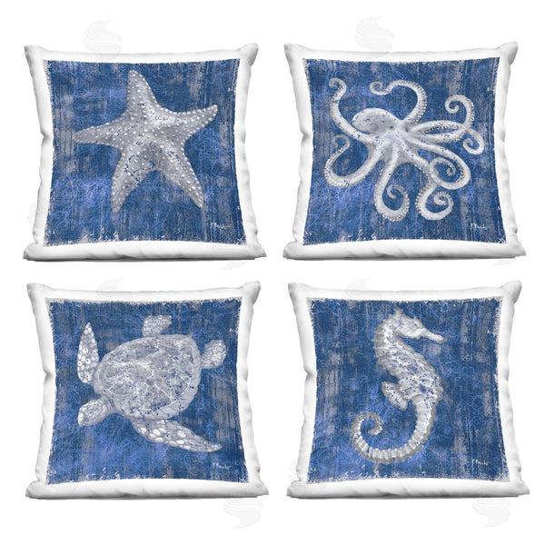 stupell industries Paul Brent | Sea Life on Abstract Blue Printed Throw Pillow Set