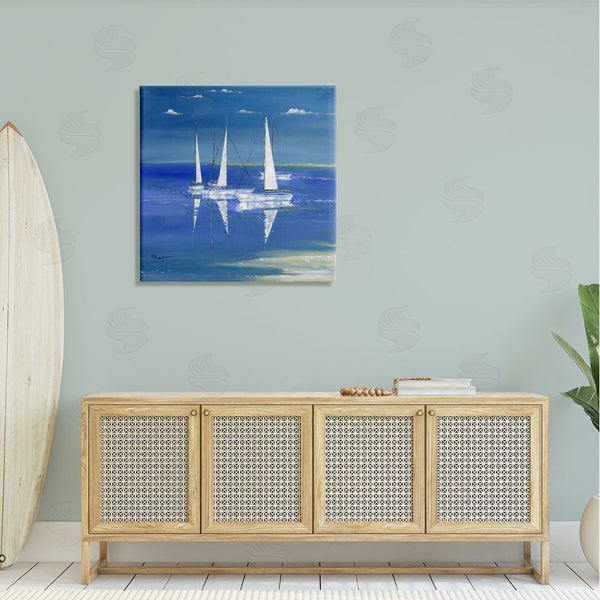Stupell Industries Paul Brent | Serenity Sailboats Vivid Blue Ocean Wall Art