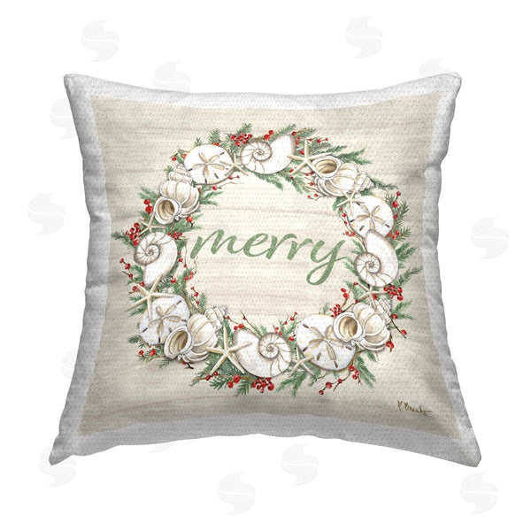 Stupell Industries Paul Brent | Shells & Festive Holly Printed Throw Pillow
