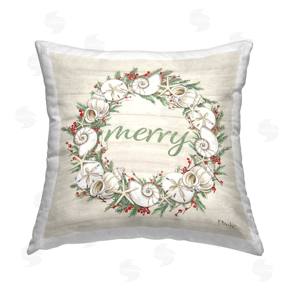stupell industries Paul Brent | Shells & Festive Holly Printed Throw Pillow