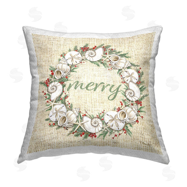 Stupell Industries Paul Brent | Shells & Holly Merry Printed Throw Pillow