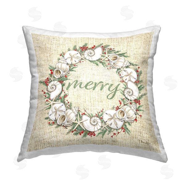 stupell industries Paul Brent | Shells & Holly Merry Printed Throw Pillow