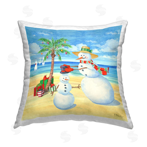 stupell industries Paul Brent | Snowman Beach Scenery Printed Throw Pillow