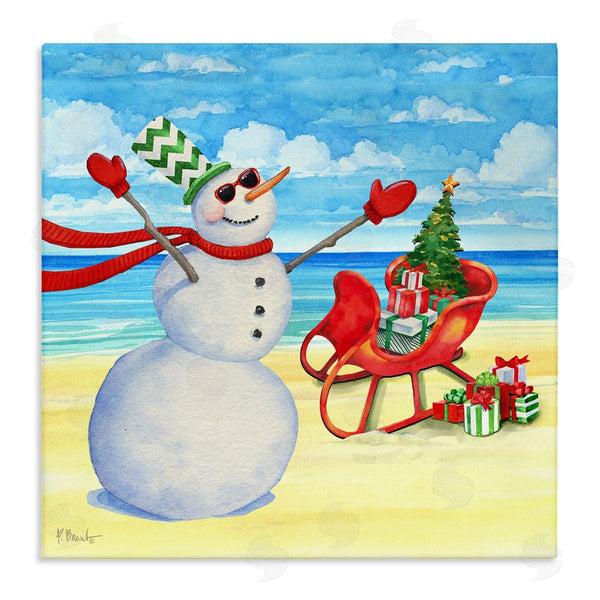 stupell industries Paul Brent | Snowman on Beach Scene Wall Art