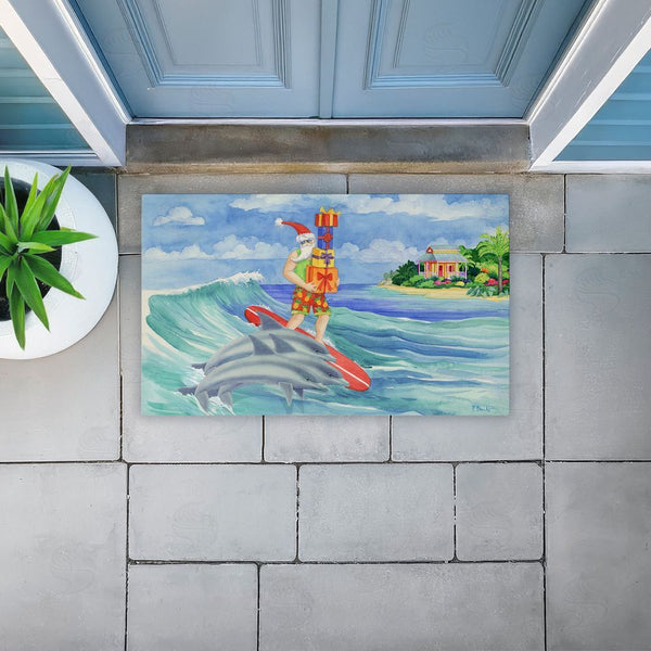 Stupell Industries Paul Brent | Surfing Santa & Dolphins Non-Woven Door Mat