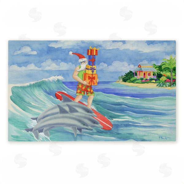 stupell industries Paul Brent | Surfing Santa & Dolphins Non-Woven Door Mat