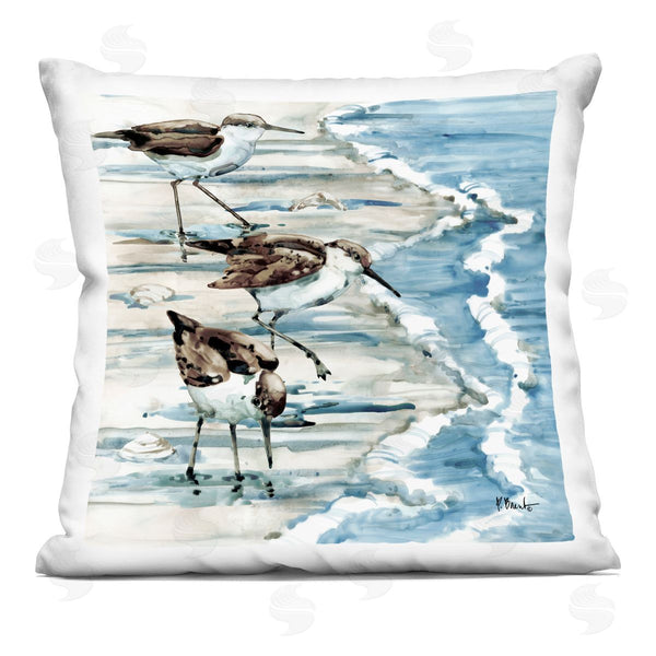 stupell industries Paul Brent | Three Sandpipers Ocean Shoreline Coast Printed Throw Pillow