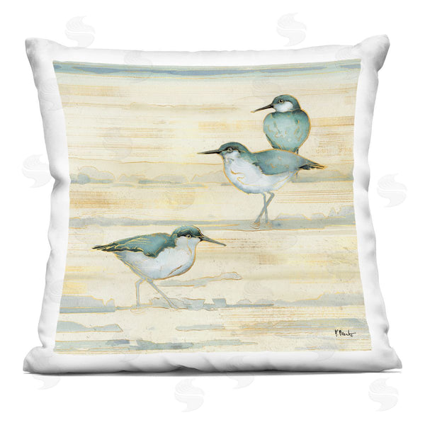 stupell industries Paul Brent | Three Sandpipers Walking Beach Coast Printed Throw Pillow