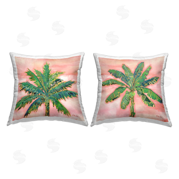 stupell industries Paul Brent | Tropical Pink Palm Trees Printed Throw Pillow Set